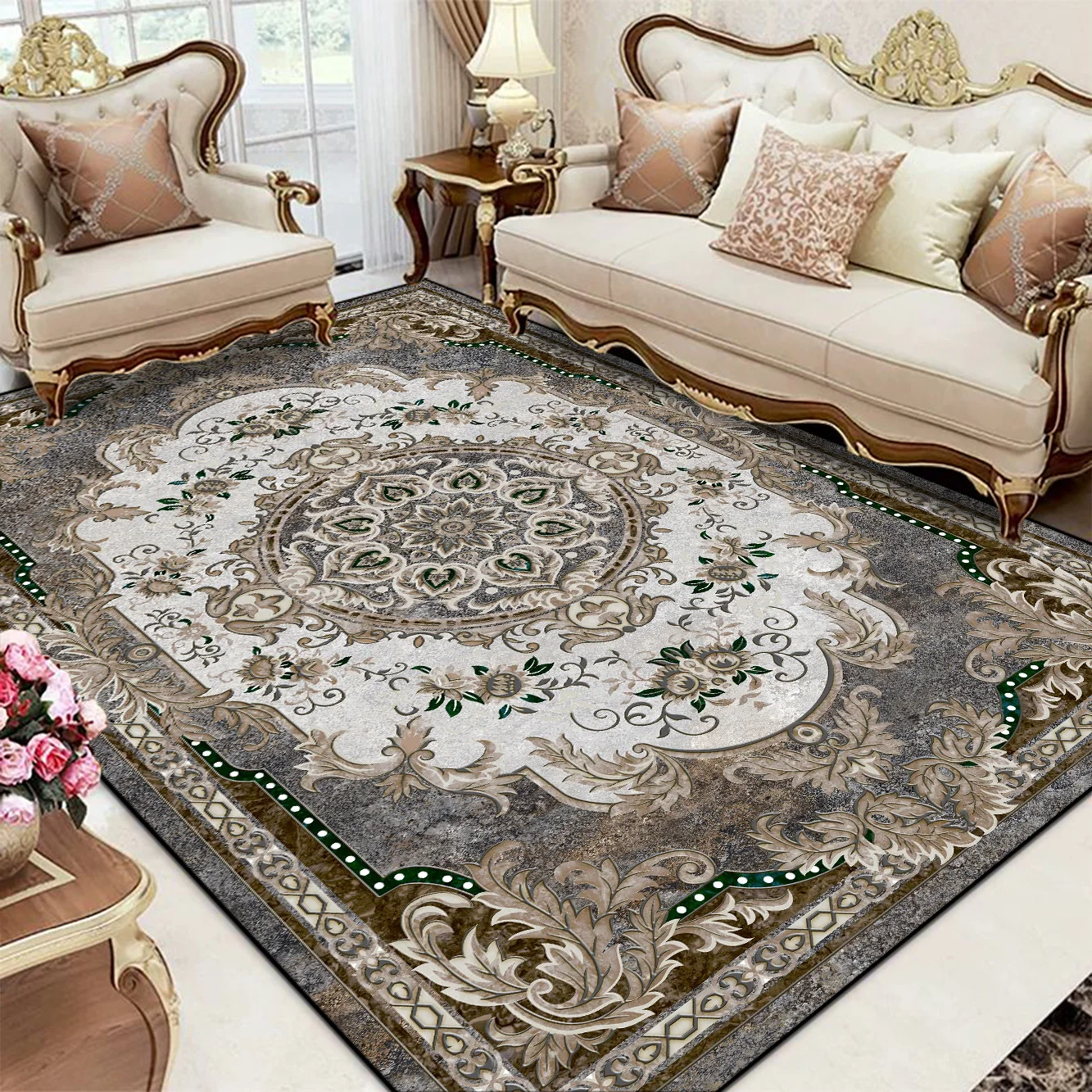 Chinese Style Luxury Carpet Living Room Large Rug Non-slip Bedroom Decoration Rug Washable Cloakroom Lounge Coffee Table Mat