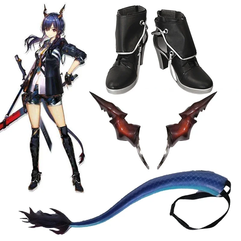 

Anime Game Arknights Chen Cosplay tail with Horns Dragon Horns Head Clip Headwear Hairwear Shoes Cosplay Accessories Halloween
