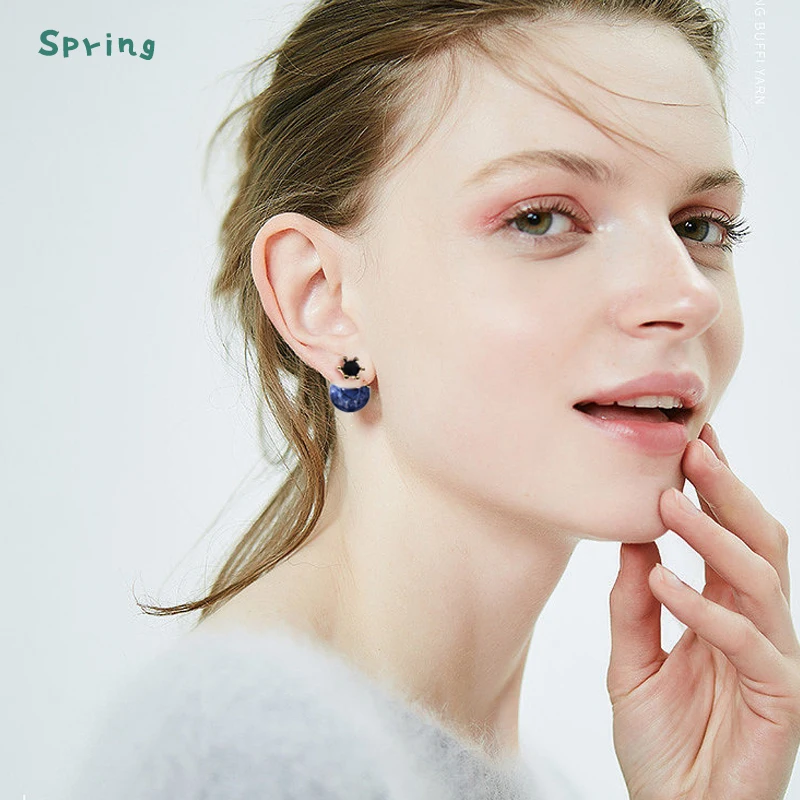 Front Back Wear Stud Earrings Blue Crown Double Sided Wear Stud Earrings For Women Daily Commute Jewelry New Fashional