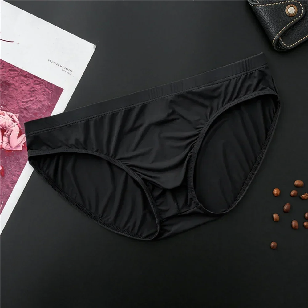 1* Sexy Men's Briefs Seamless U-Convex Pouch Underwear Ice Silk Low-Waist Panties Underpants Breathable Solid Color Lingerie