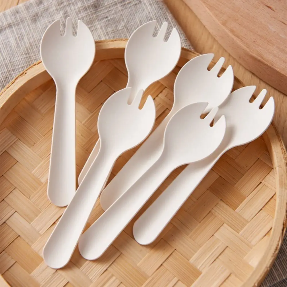 

100Pcs Individual Packing Disposable Spoon Fork Eco-Friendly White Ice Cream Spoons Degradable Durable Dessert Cake Scoop