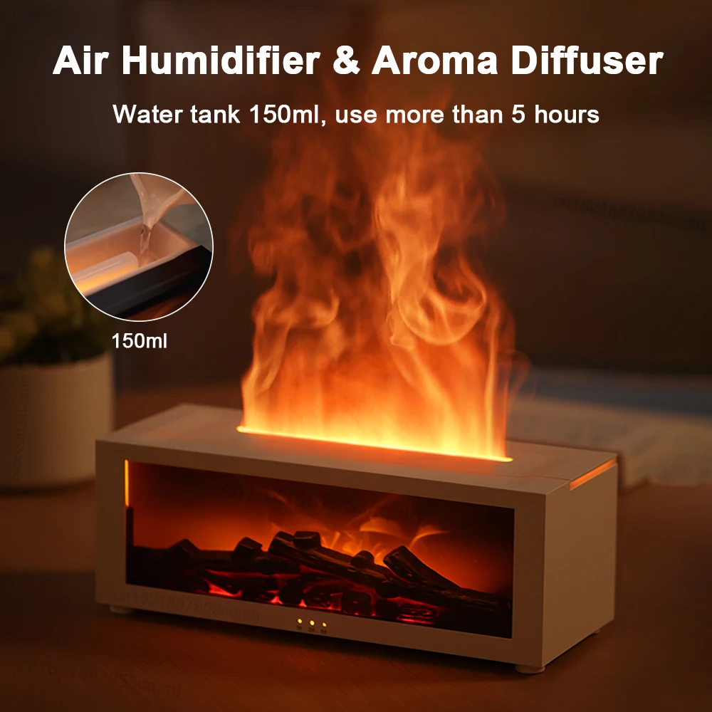 3D Fireplace Flame Essential Oil Diffuser Humidifier Ambient Essential Oil Color Changing LED Light with Remote Control