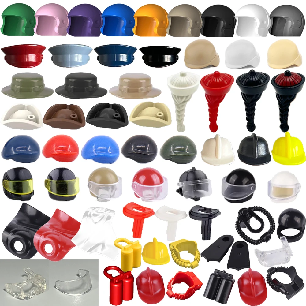 

MOC Рисунок Строительные Блоки Аксессуар Шлем Шарф Пальто Накидка Темно-Синяя Соломенная Коса Зомби Шляпы Пилот Пожарный Мини Кирпичи Игрушки K044