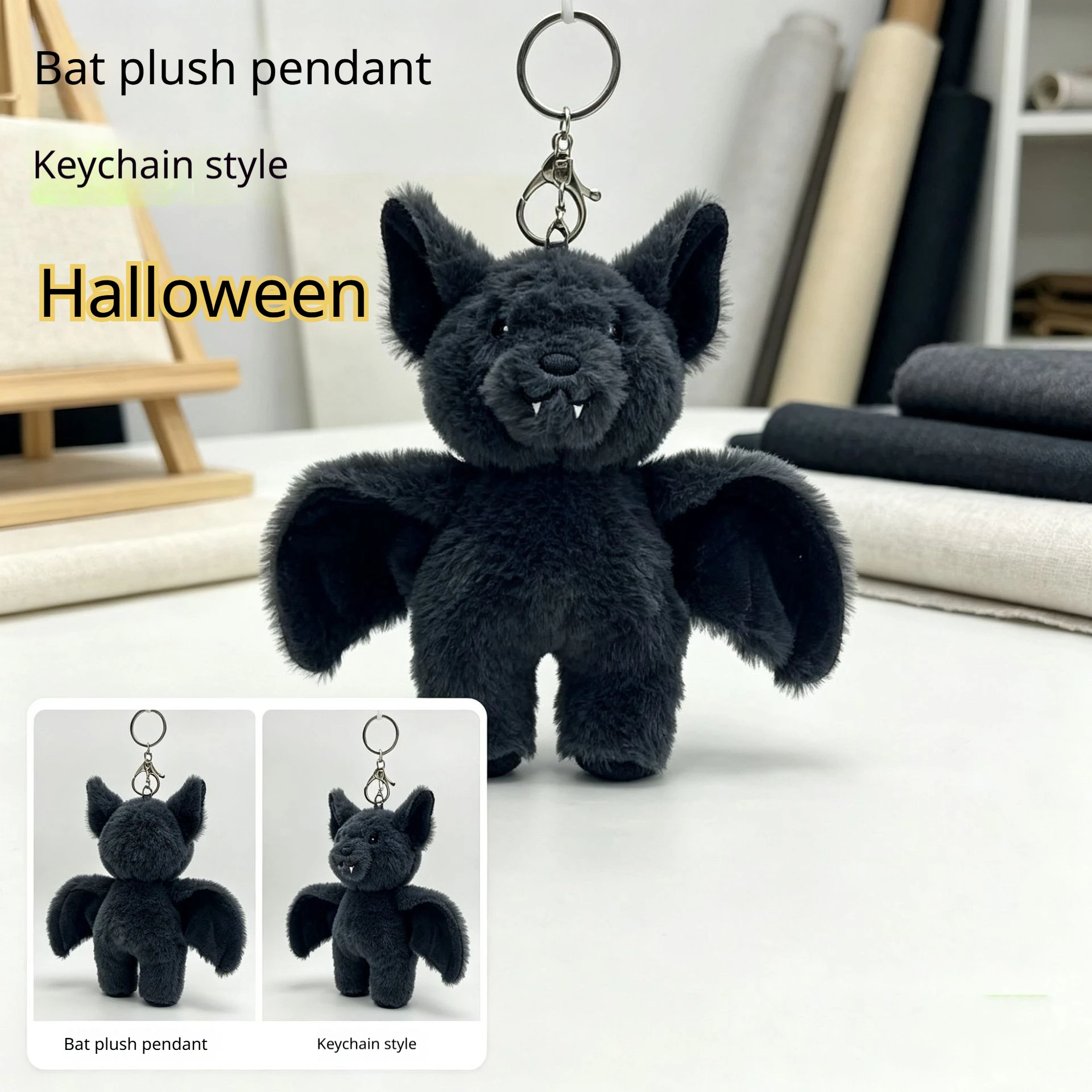 Halloween Decoration Crafts Plush Bat Keychain Halloween Dark Gray Soft Stuffed Hanging Ornament Bag Pendant For Adults Friends