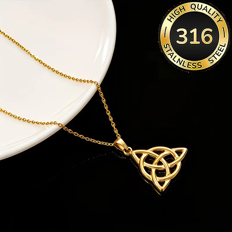 Geometric Triangle Ring Knot Charm O Chain Necklace, Unisex