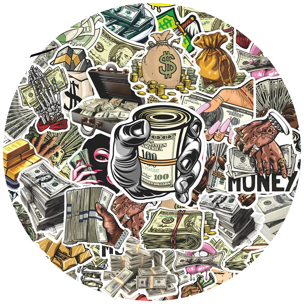

10/30/50pcs Cool Money World Cartoon Stickers Dollar Decals Graffiti Notebook Phone Suitcase Bike Funny Waterproof Sticker Decor
