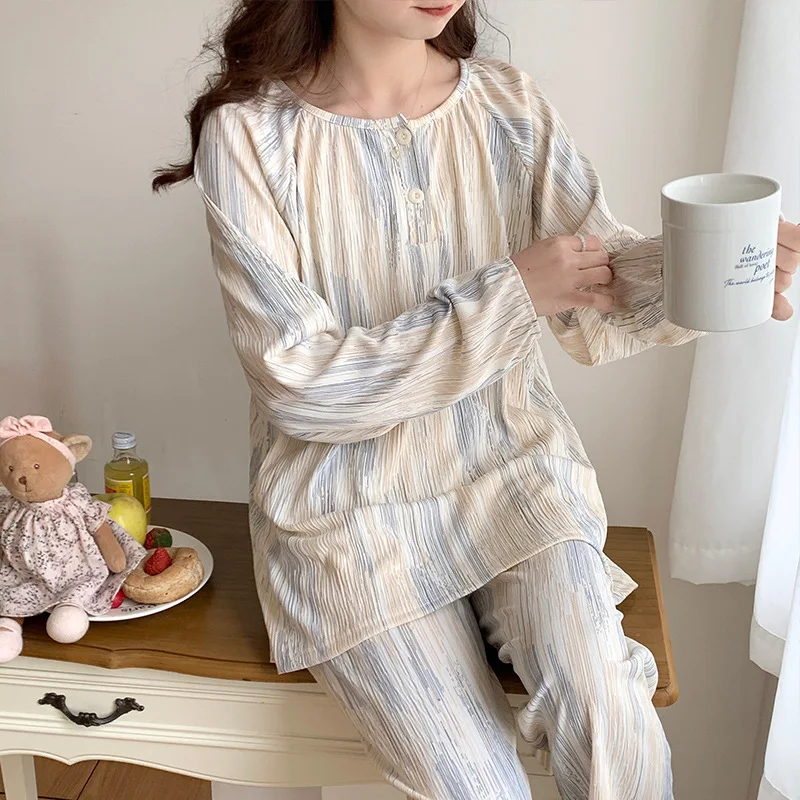 Baumwolle Langarmhose Blumen druck Frau Satin Pyjama Sets Ensembles 2 Stück Lady Outfit Lounge Frauen Pyjama Nachtwäsche pj