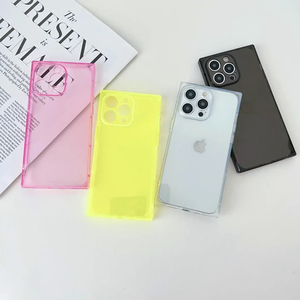 Simplicity Transparent Solid Color Series Rectangle Phone Cover Case for iPhone 16 15 14 13 12 11 Pro Max Plus