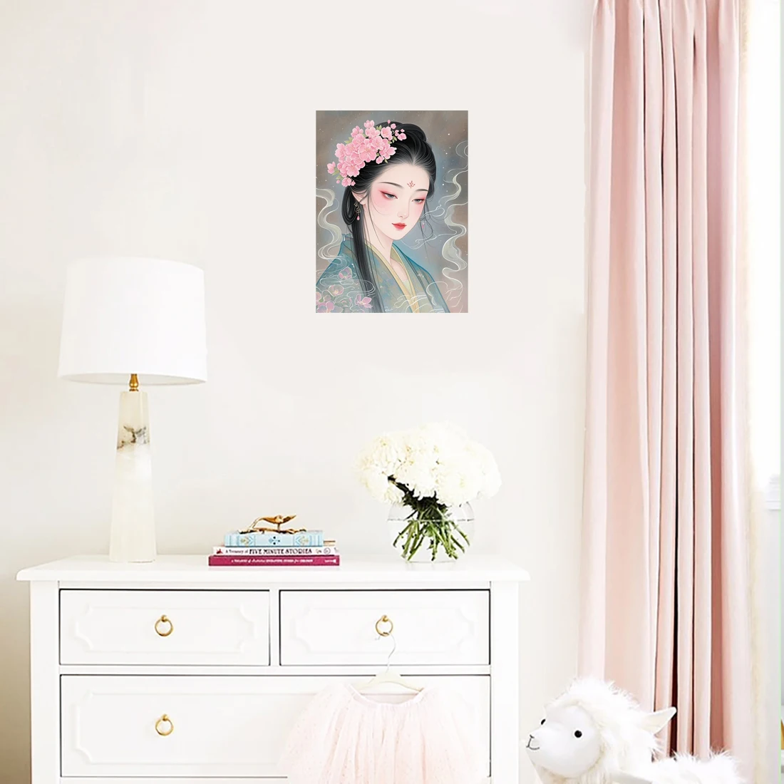 Three Ratels QHH34 Classical elegant Flower Fairy Oriental Ink Painting lucky Art Wall stickers for home decoration