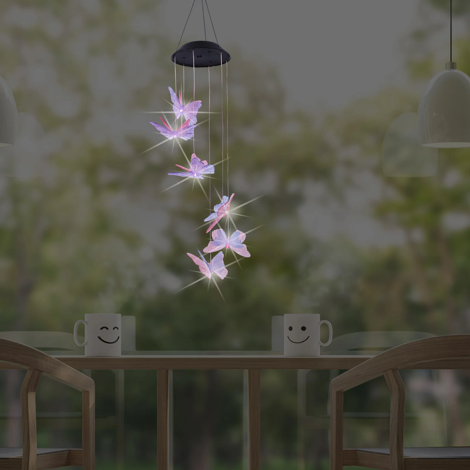 

1 шт., меняющий цвет света, садовая декоративная лампа с колокольчиком ветра для наружного использования в помещении, светодиодный солнечный колокольчик ветра