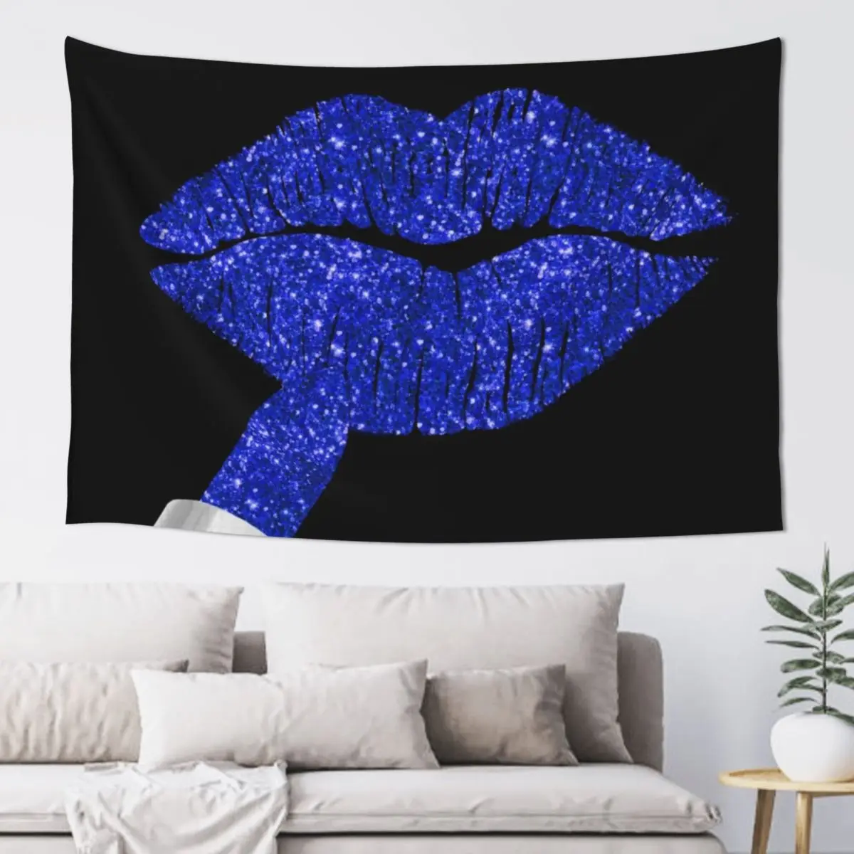 Cobalt Kiss, lipstick on pouty lips, fashion art Tapestry Bedroom Decor Decor For Room Tapestry