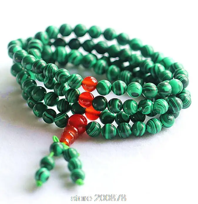 

BRO942 Fashion 108 Green Malachite Meditation Prayer Beads Mala 6mm Summer Girls bracelets