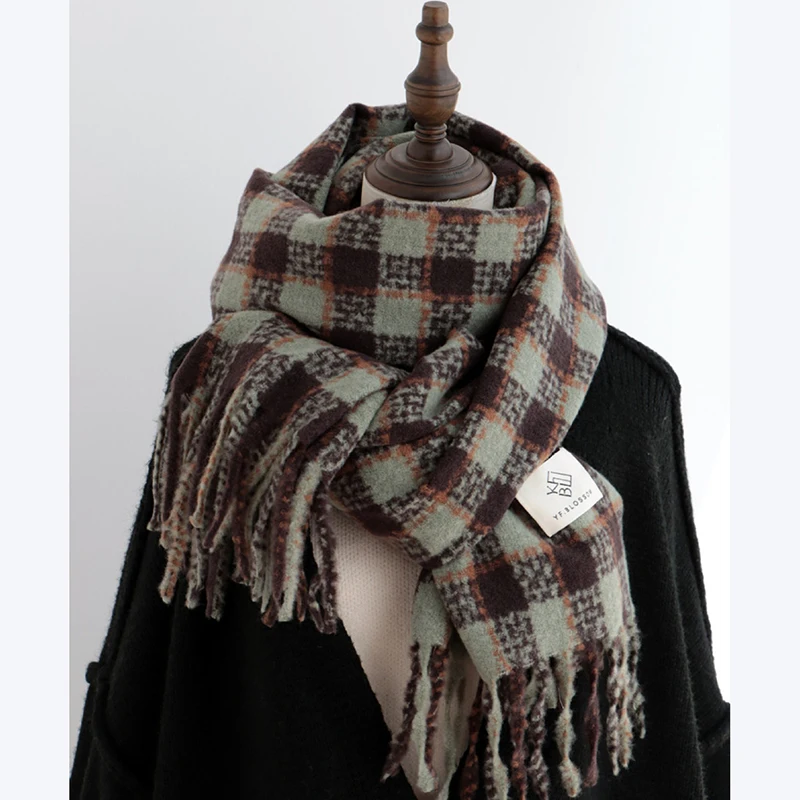 Winter Warm Scarf Vintage Korean CashmereScarf Thicken Tassel Shawl Neck Warmer Plaid Long Neck Adult girl Gift Accessories