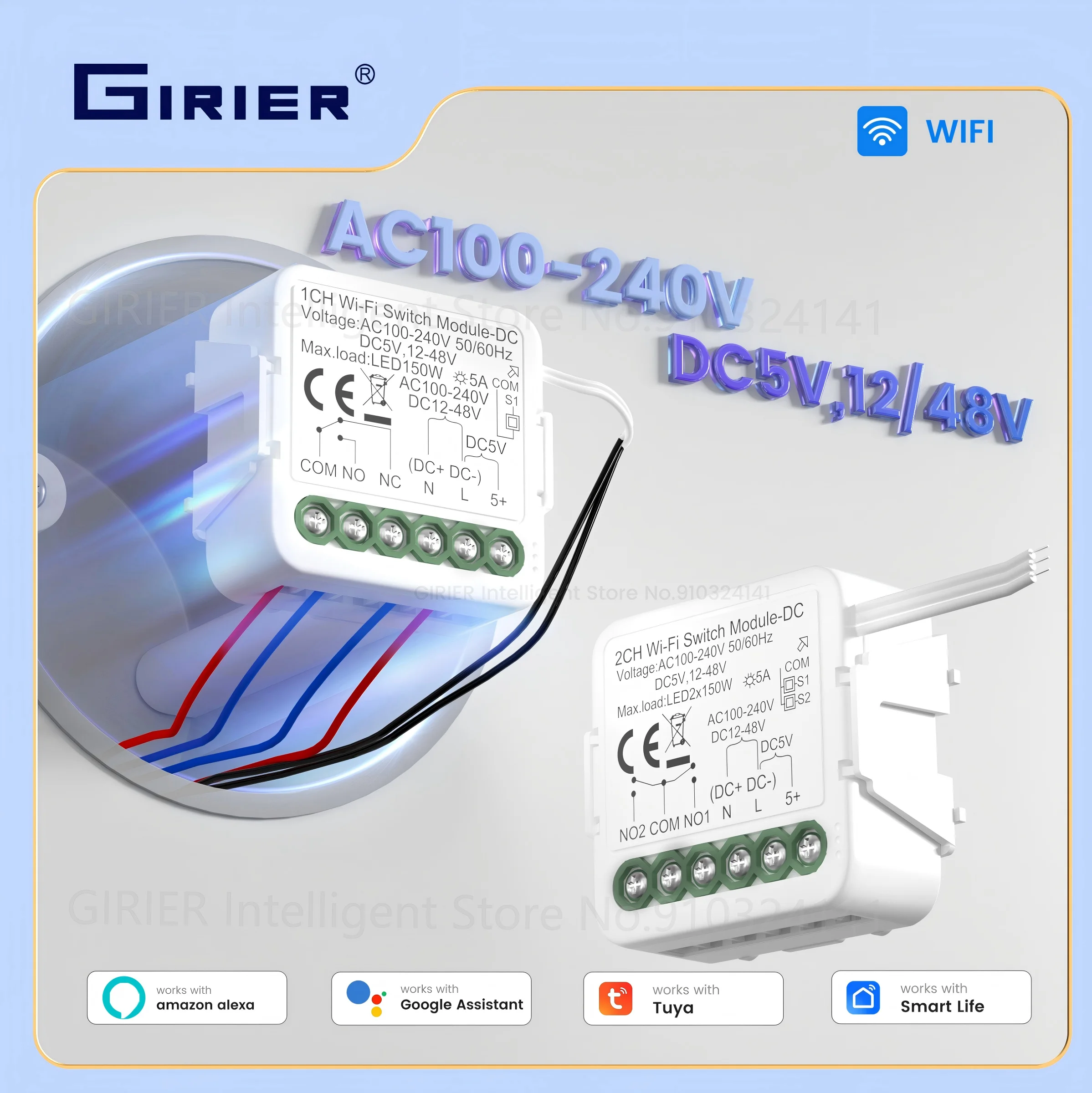 

GIRIER Tuya WiFi Dry Contact Smart Switch for Home Lighting Irrigation Curtain Motor Doorbell Systems Work with Alexa Hey Google