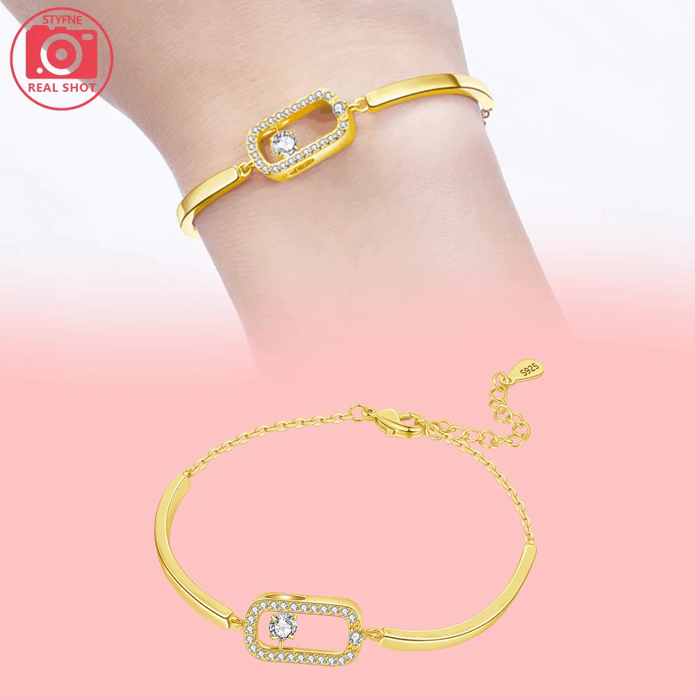 Bracelet Silver 925 Original Golden Stacked Stone Star-shaped Half Bracelet Suitable for DIY Charm Birthday Jewelry Gifts