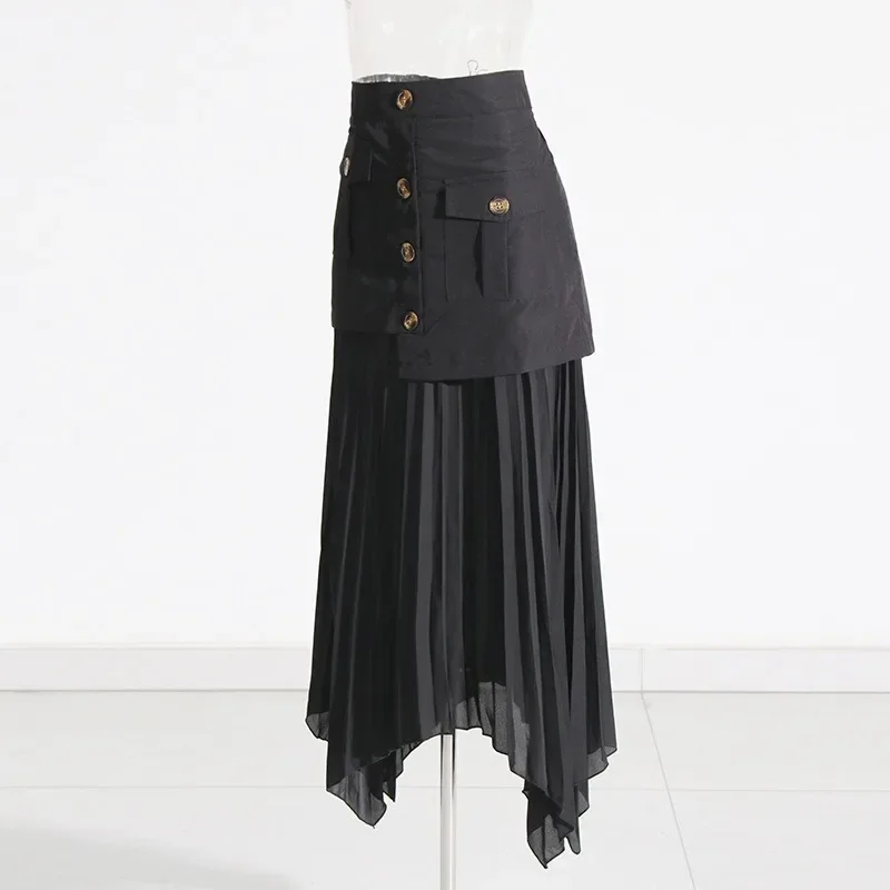 Half Length Skirt with Elegant and Feminine Style, Spring New Item, Solid Color Splicing, Irregular Tassel Pleating