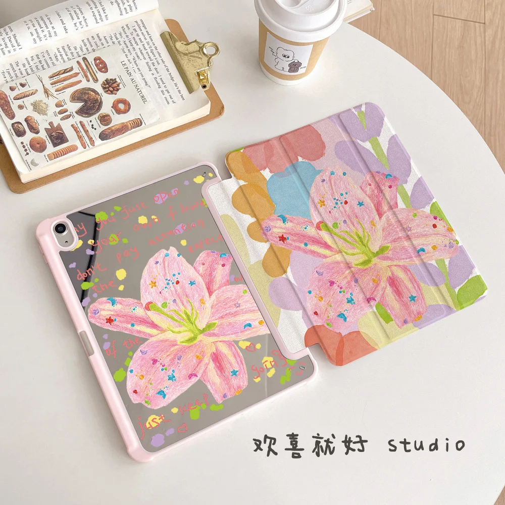 Colorful Flower Mirror New Tablet Case For iPad Pro 11 12.9in 13 M4 9.7 10.2 5/6th 7/8/9 10 11th MINI 6 7 Air 5 6 7 Trifold Case
