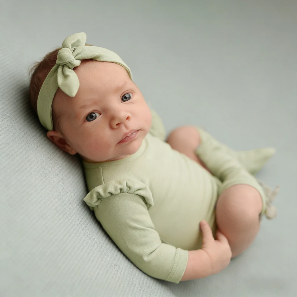 Newborn Photography Props Ruffle Romper Baby Photo Shoot Outfit Infant Long Sleeve Bodysuit Ruffled Cuff Girl baby Prop - view 5