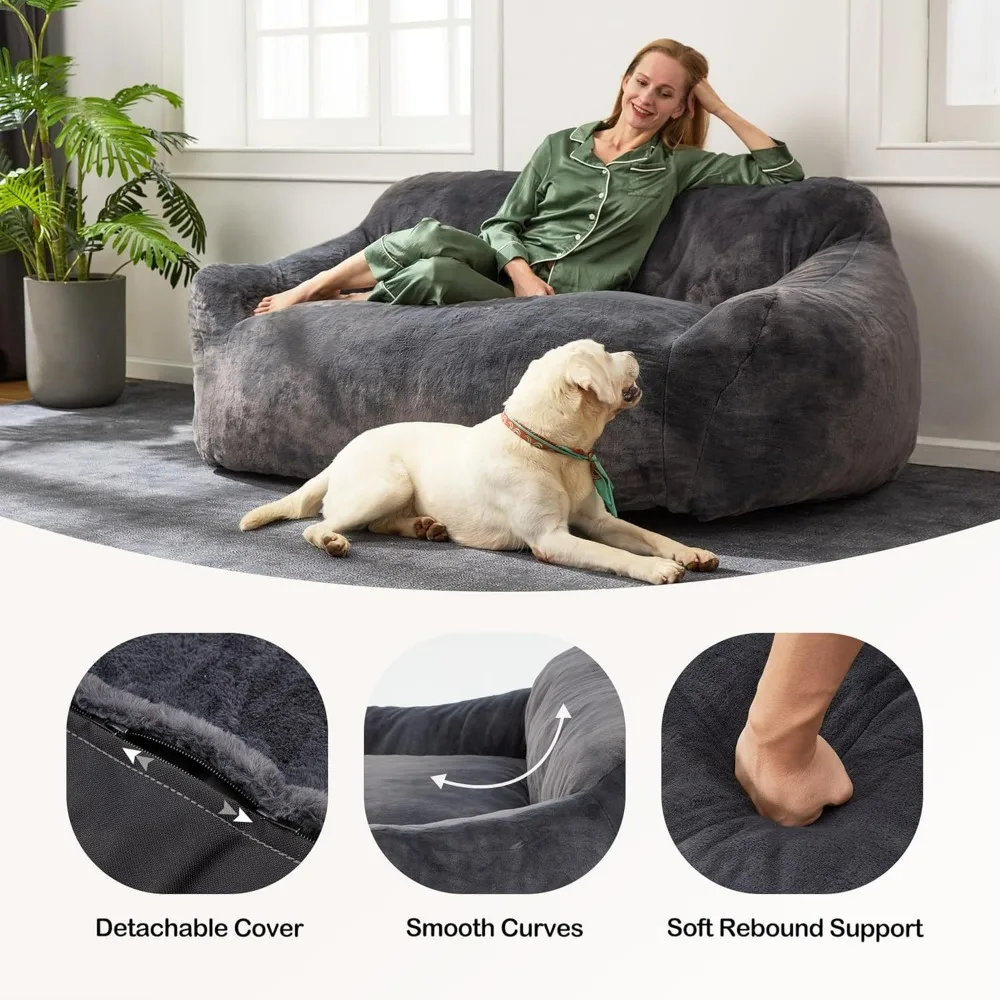 Oversized Bean Bag Chair for Adults, Giant Bean Bag Sofa,Bean Bag Couch Floor Sofa with Soft Faux Fur Cover & Wide Armrests Big