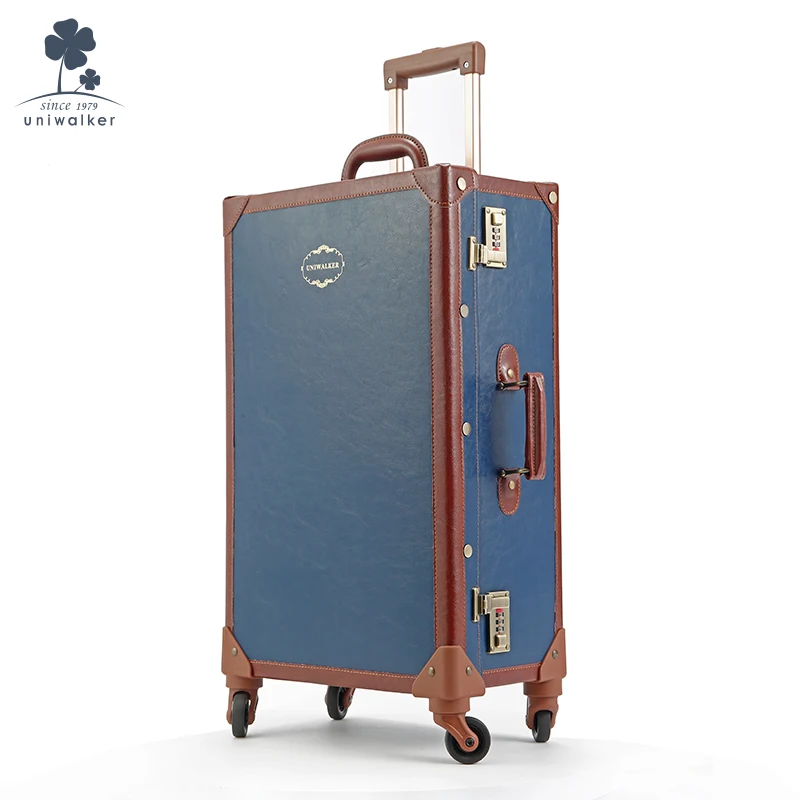 Royal retro luggage handmade suitcase women men trolley case universal wheel 20/22/24 inch boarding case leather suitcase