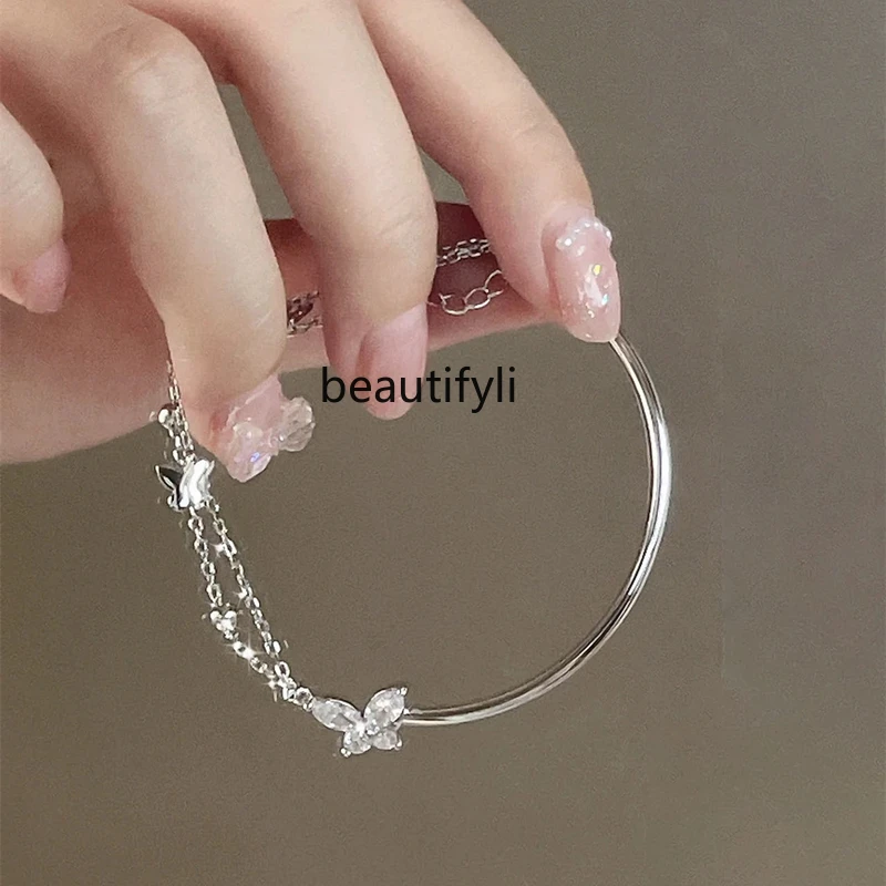 Butterfly 999 Sterling Silver Bracelet Female Light Luxury Minority Design Bracelet 520 Gift for Girlfriend