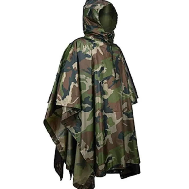 PVC/PU Camouflage Tactical Raincoat Portable Folding Waterproof Outdoor Emergency Covered Military Poncho Motorcycle Rain Coat