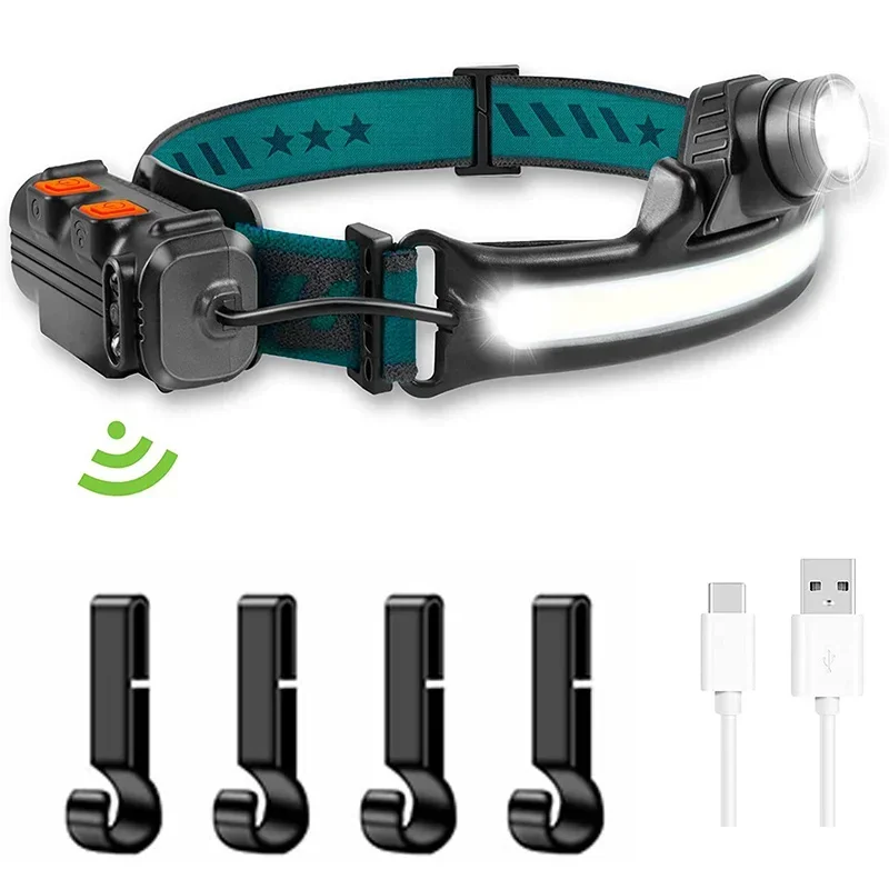 KDULIT XPG+COB Bewegungsmelder LED-Stirnlampe 6-Modus-Kopf-Taschenlampe 2000 mAh Eingebauter Akku Wiederaufladbare Angeln Camping Laterne Taschenlampe 4