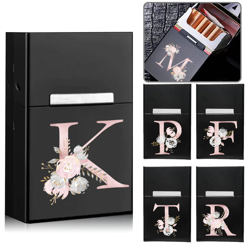 

Metal Cigarette Case Tobacco Storage Box Stylish Cigarette Container With Magnetic Closure Pink Flower Letter Pattern