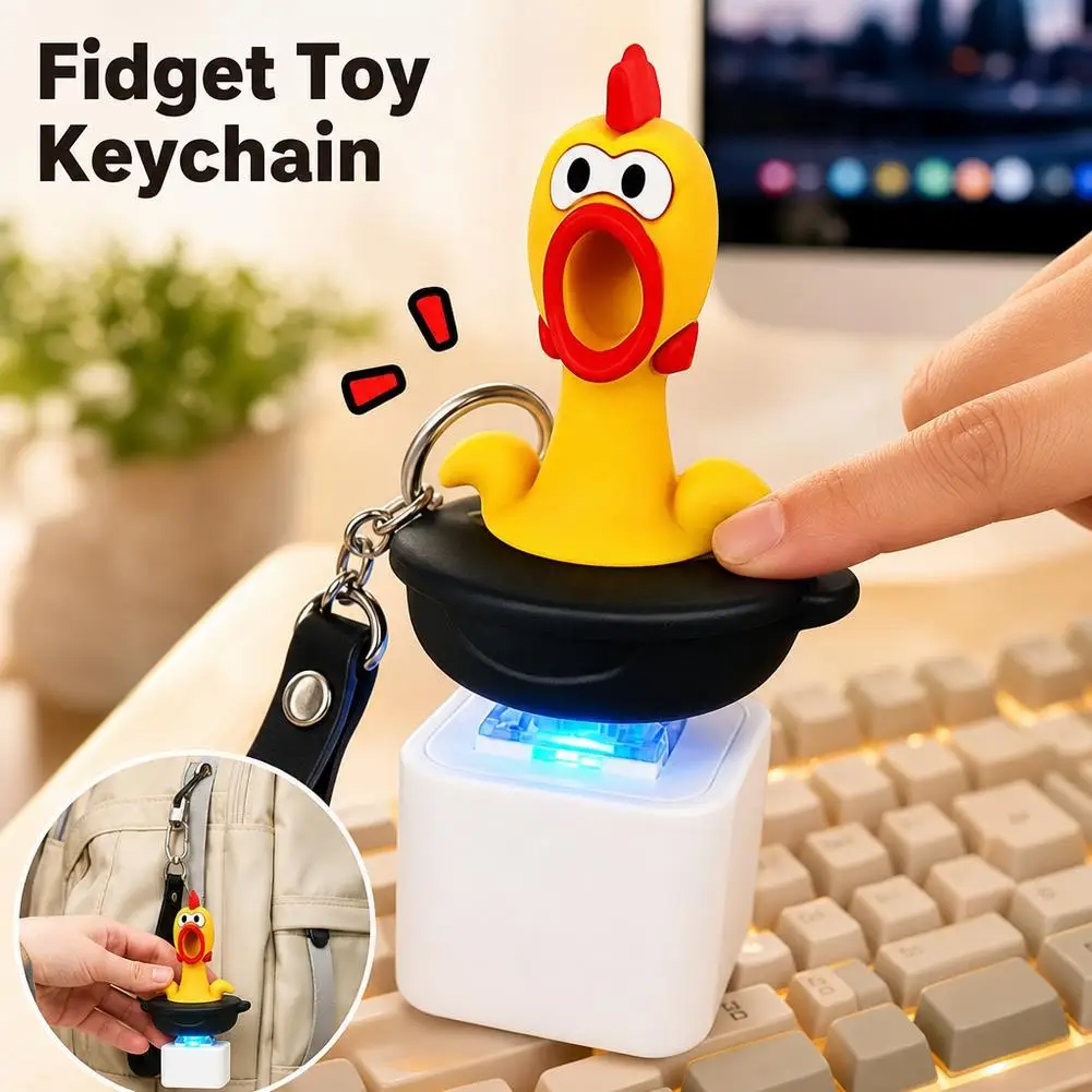 1/2PCS Screaming Chicken Keychain Sound Light Effect Press Button Stress Relief Fidget Toy Bag Pendant Novelty Birthday Gift