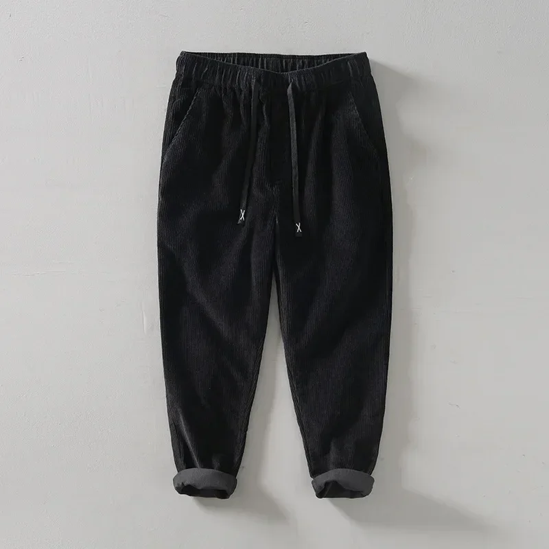 

Осенне-зимние брюки, мужские повседневные повседневные брюки из чистого хлопка, прямые брюки с эластичной резинкой на талии, японские вельветовые мешковатые брюки в стиле ретро