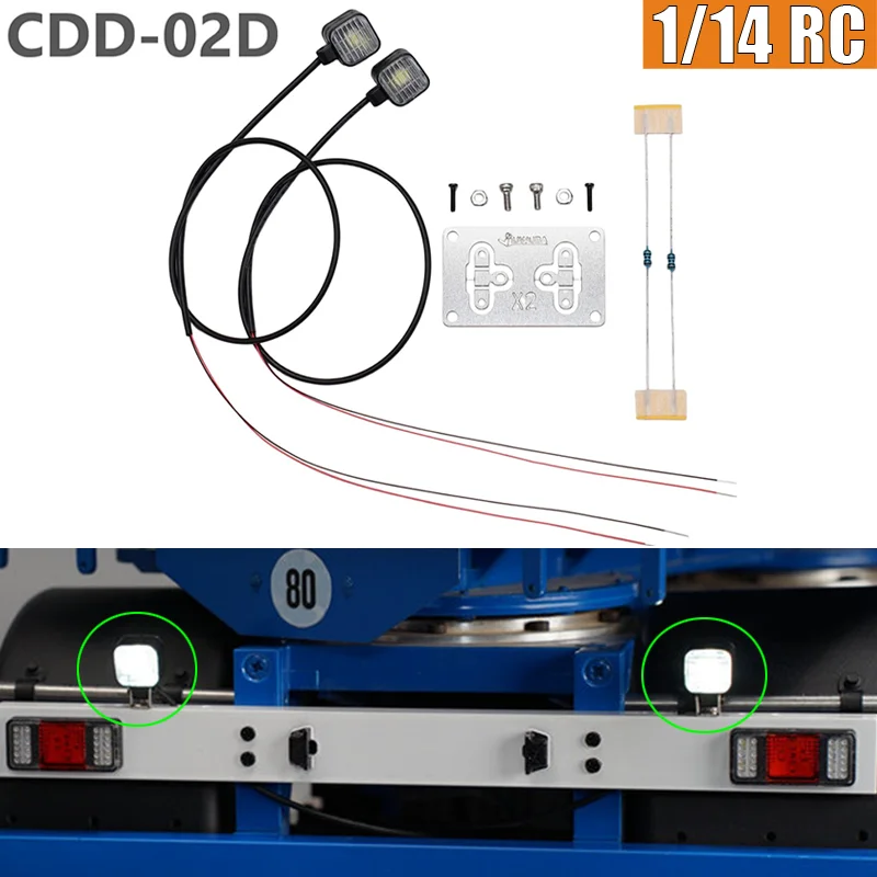 JUWUBA LED 3V Rear Spotlight Spotlight for 1:14th Scale Tamiya RC Truck for SCANIA 770S R620 for VOLVO FH16 Arocs TGX CDD-D02