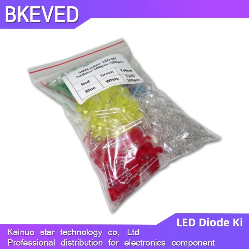 500Pcs/lot 5MM LED Diode Kit Mixed Color Red Green Yellow Blue White 5value*100pcs