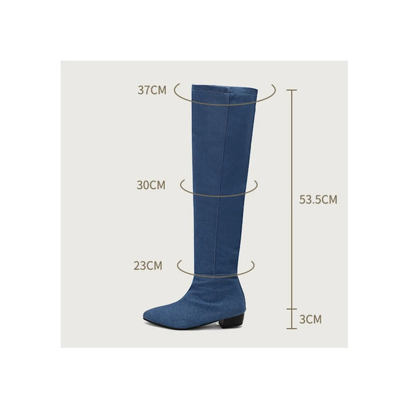 Reave Cat Brand Pleated  Knee Boots 3cm Heel Round Toe Slip On Blue Black Big Size 46 47 48 US15 US16 US17