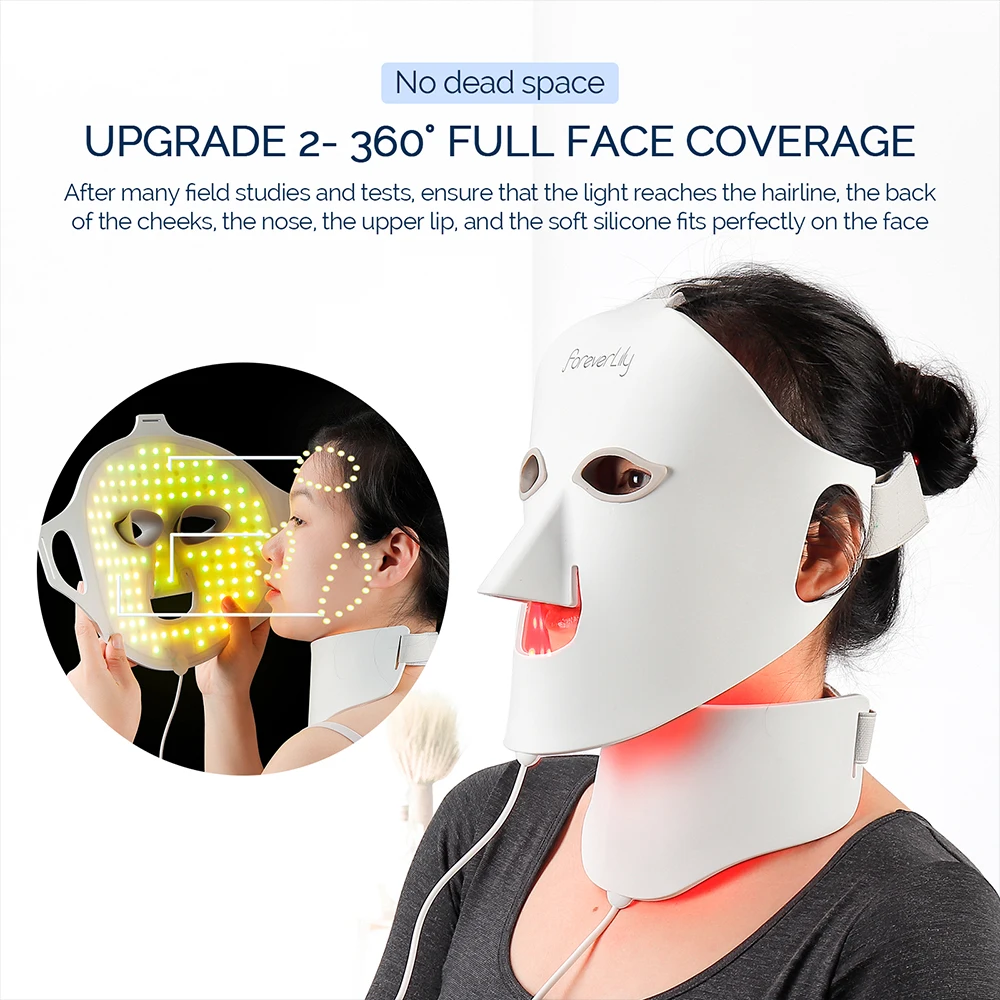 Foreverlily Face Neck Silicone LED Mask 7 Colors LED Light Photon Red Light Therapy 3D Flexible Facial Mask Anti-Ance Skin Care