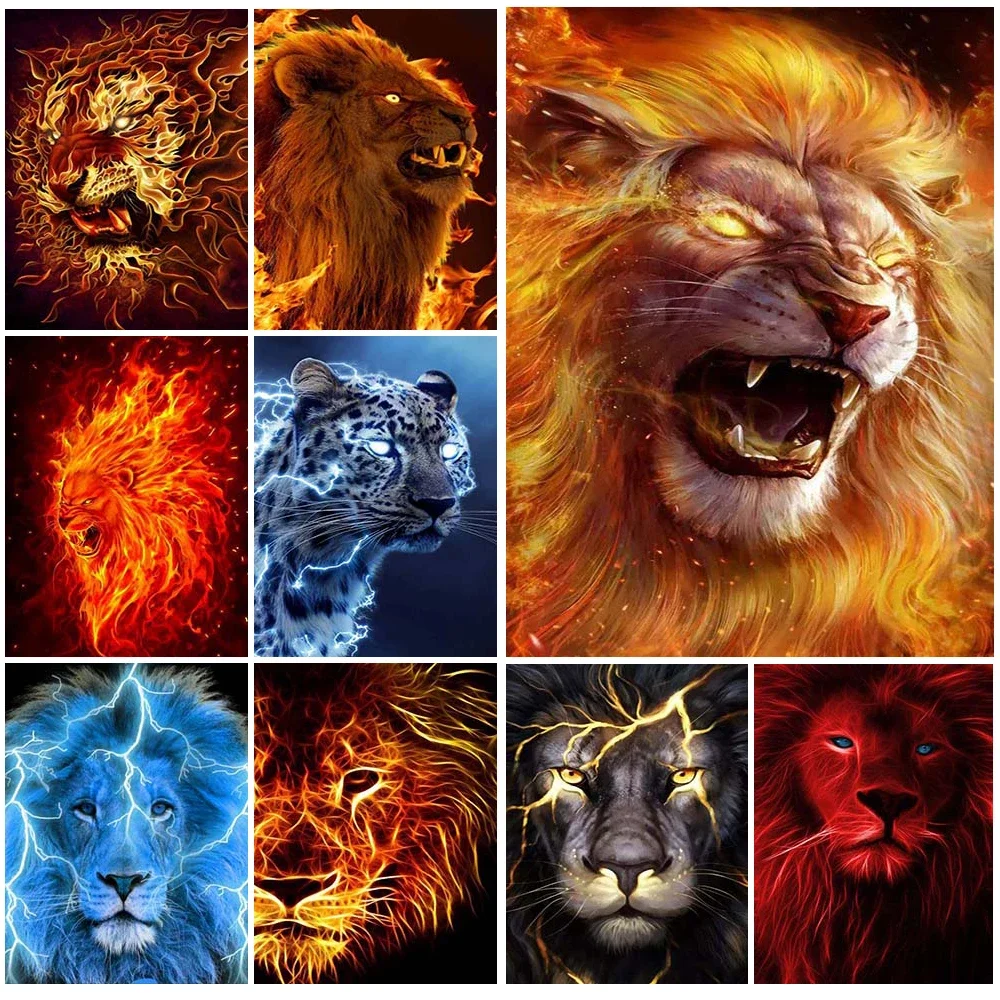 Abstract Lion with Fire Animals Religion Wall Art Canvas Painting Home Wall Pictures For Living Room Nordic Poster Unframed