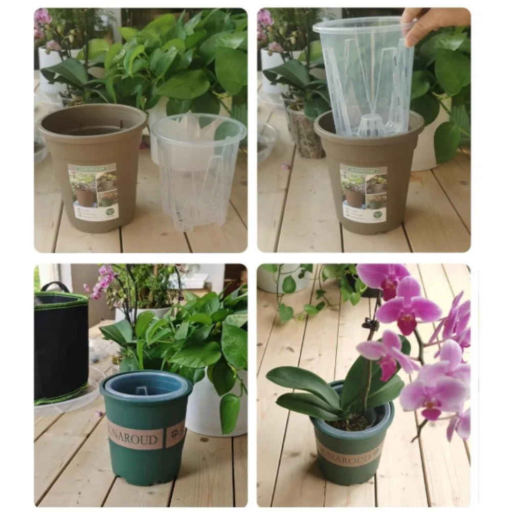 Resin Transparent Orchid Pot with Integrated Tray for Root Health and Water Retention Control 10x7.5x12cm 12 Units