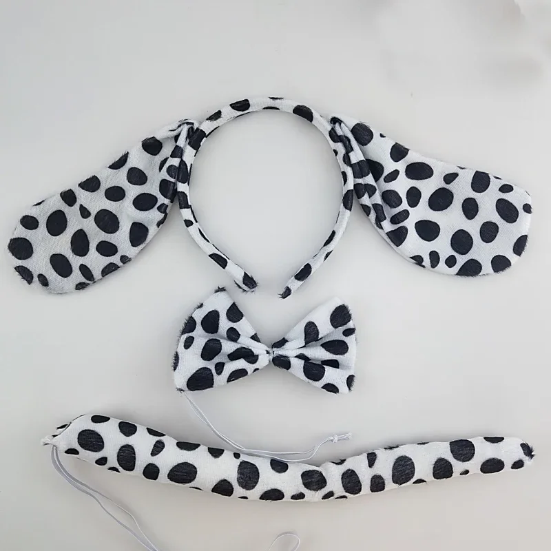 10pcs Kids Adult Dalmatian Dog Animal Ear Headband Bow Tie Tail Props Party Favor Gift Costume Halloween Wedding Festival