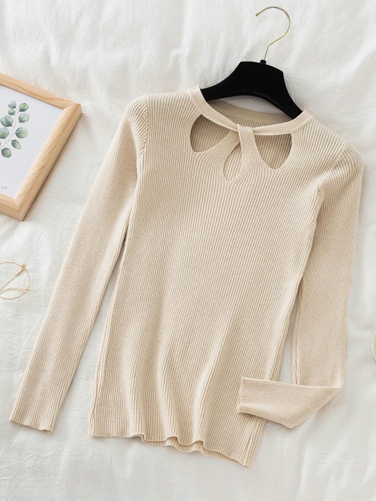 Fashion Hollow Out Women Sweaters Autumn Winter Tops Slim Women Pullover Knitted Sweater Basic Solid Jumper Soft Warm Pull