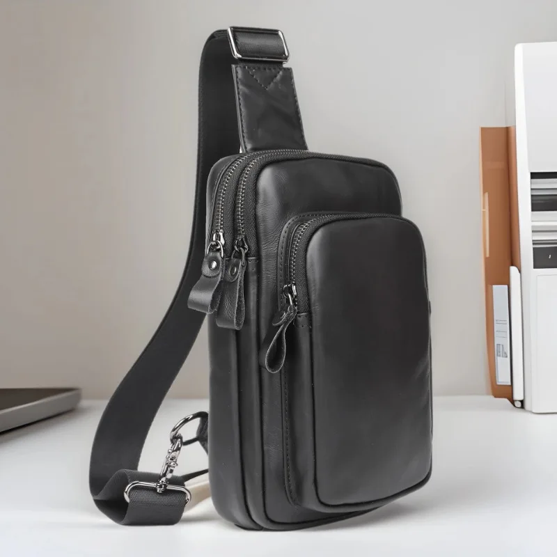 رجال الأعمال العمودي جلد طبيعي حقيبة صدر للرجال عارضة الرياضة حقيبة كروسبودي الأزياء أعلى الحبوب الجلود الكتف الرافعة #2