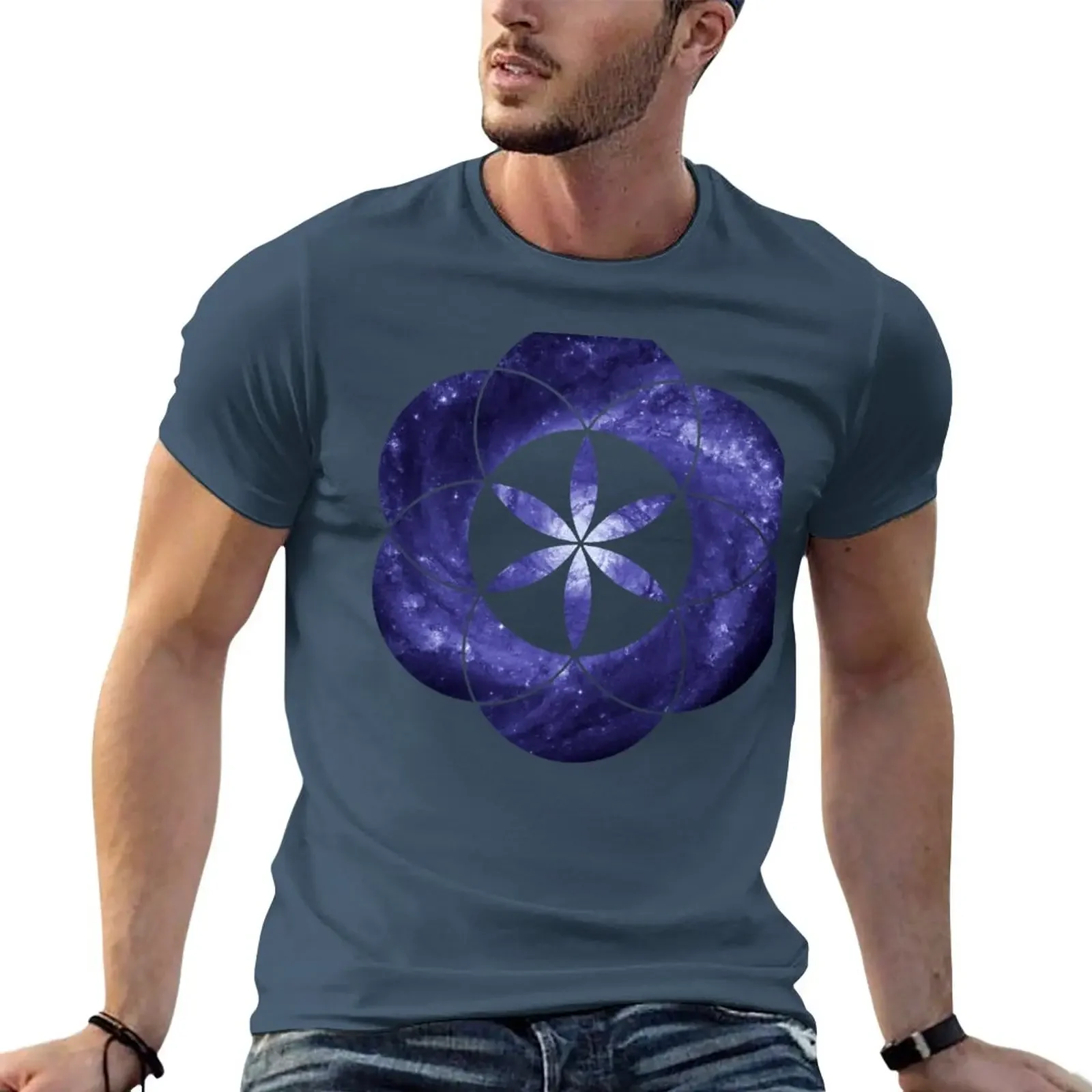 Pinwheel Blue Hue | Sacred Geometry Flower of Life Sticker T-Shirt oversized summer top kawaii clothes plain white t shirts men