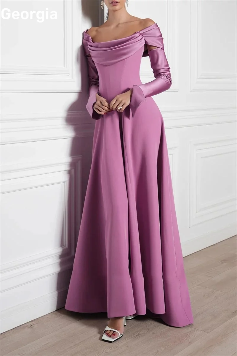 

Customized Evening Dresses A-Line Off-The-Shoulder Neckline Floor-Length Ruffle Wedding Dress Zipper Up Long Sleeves Formal