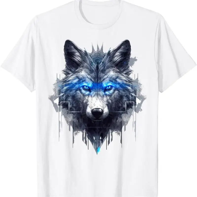

Fantasy wolf blue eyes artistic animal pattern wolf T shirt