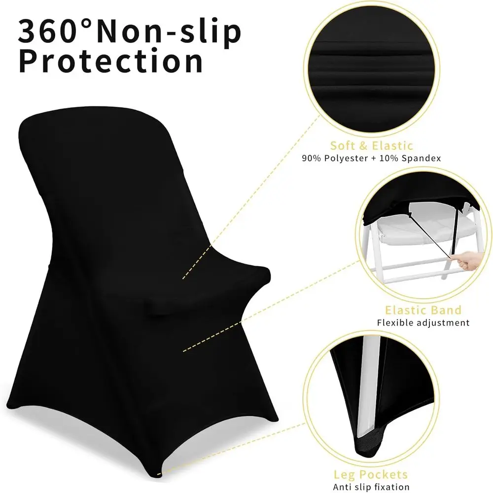 أغطية كراسي قابلة للطي قابلة للتمدد من ألياف لدنة عالمية، 100 عبوة لحفلات الزفاف والحفلات والولائم والاحتفالات والعروض التجارية