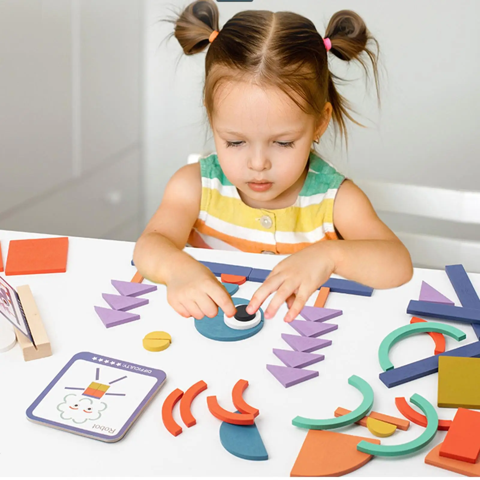 Pattern Blocks Wooden STEM Brain Teaser Rings Smart Sticks Learning Activities For Kids Boys Girls Travel Bedroom Homeschool