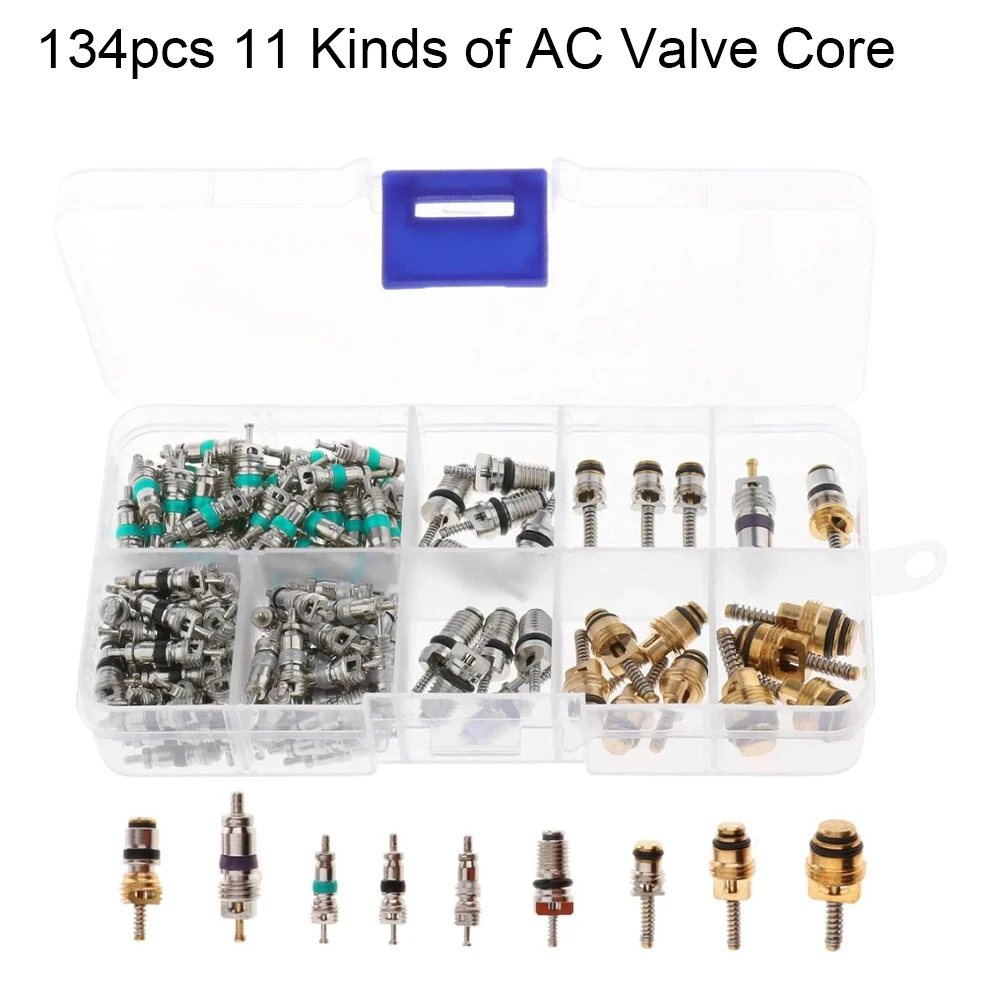 134pcs Car Air Conditioner A/C Valve Cores Assortment For R134 For R12 HVAC Valves Kit Suitable For A Range Of Car Models
