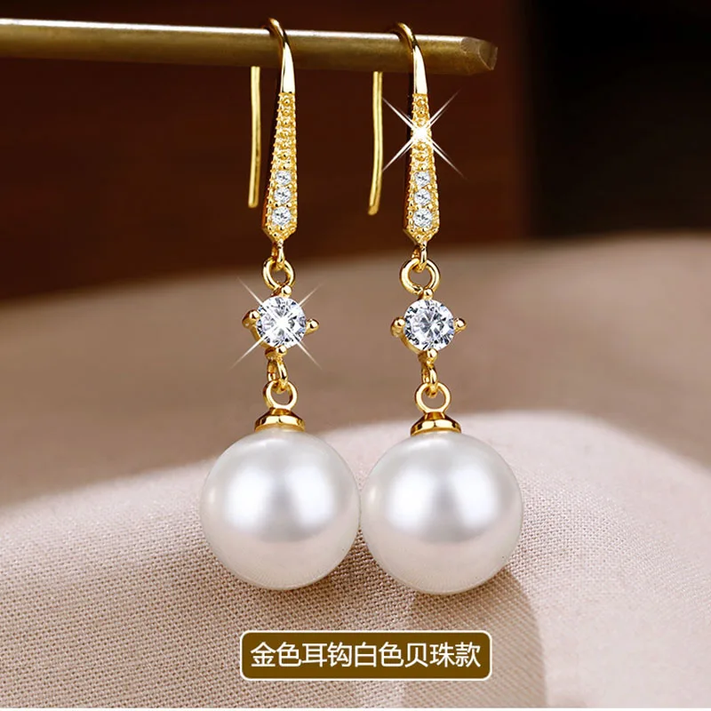 2023 new fashion s925 sterling silver gold freshwater pearl pendant earrings women\'s simple classic bridal wedding jewelry