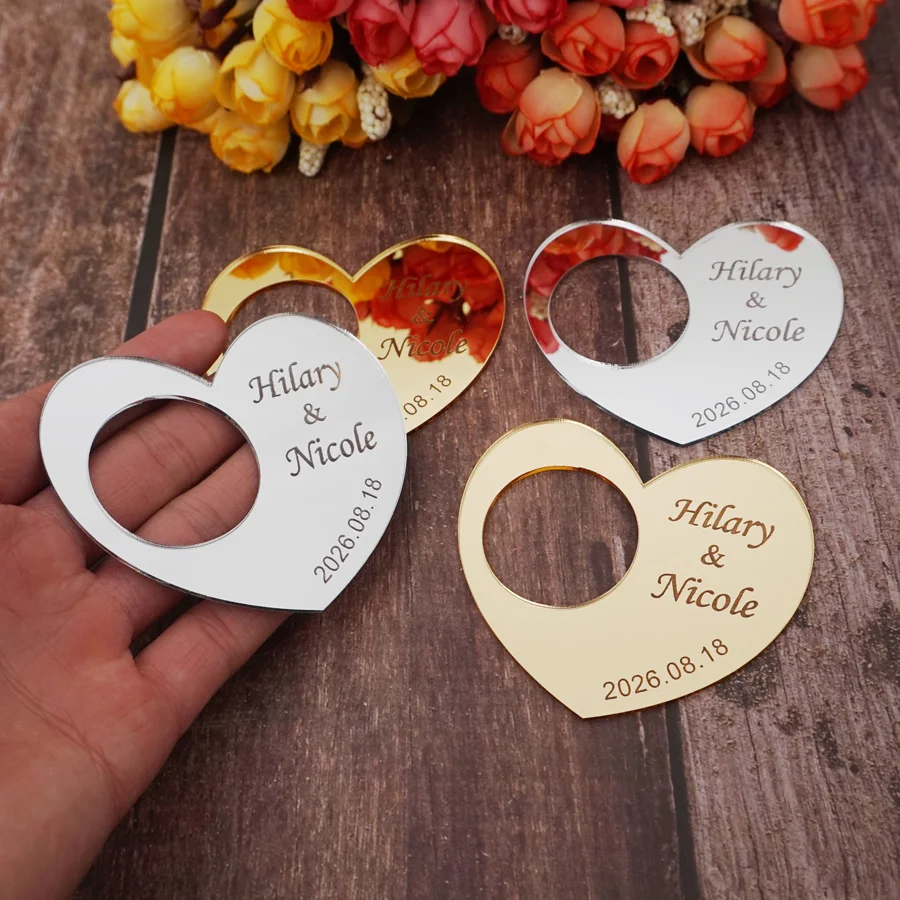 20/50/80PCS Personalized Heart Napkin Rings Custom Engraved Name Date Wedding Place Card Engagement Party Favor Decor