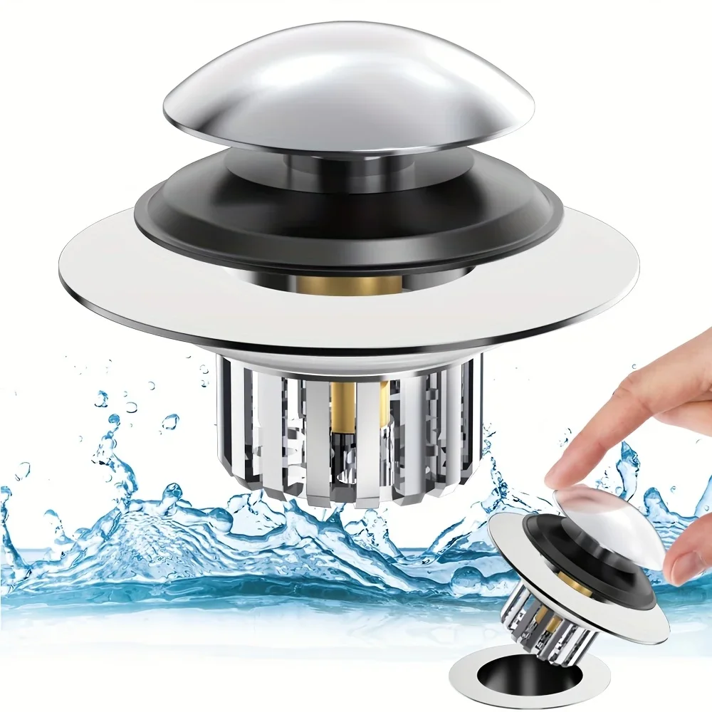 Copper tub drain plug with hair catcher, 2-in-1 pop-up tub plug, anti-clogging filter basket for 1.45-1.8 inch drain  sink drain
