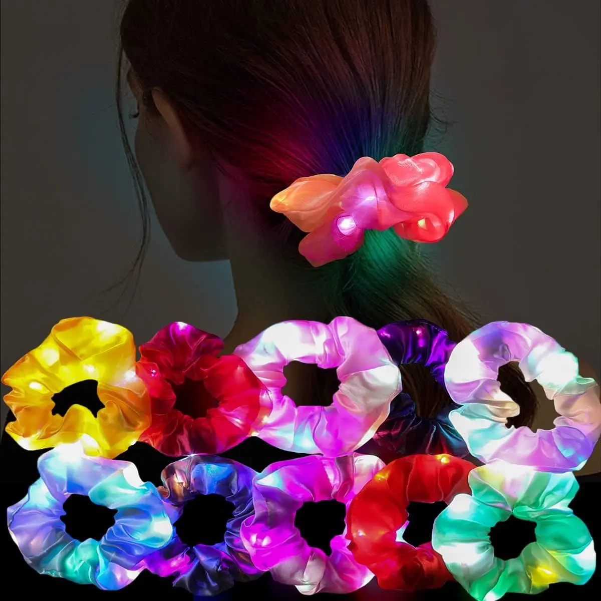 LED Luminous Hair Bands Scrunchies Women Girls Headwear Hair Rope Simple Wrist band Rings Rubber Band Christmas Hair Accessories