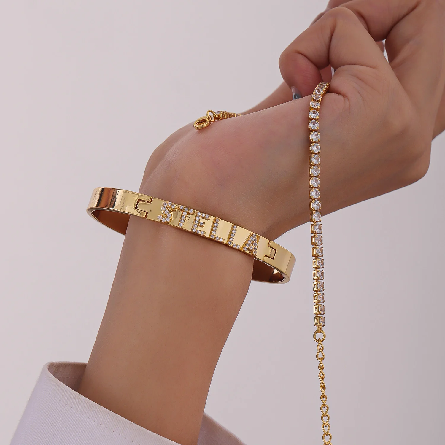 

Custom Moissanite Letter Bracelet Set Double Layer Stacked Stainless Steel Diamond Chain 18K Gold Luxury Gifts Christmas Jewelry